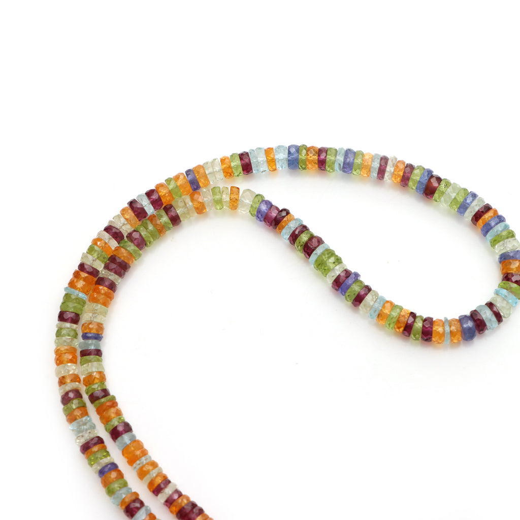 Natural Mix Semi Gemstone Faceted Tyre Beads