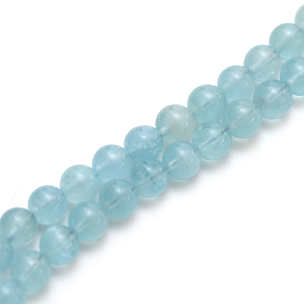 Milky Aquamarine Smooth Round Balls, 7 mm, Aquamarine Jewelry Handmade Gift for Women, 18 Inches Full Strand, Price Per Strand - National Facets, Gemstone Manufacturer, Natural Gemstones, Gemstone Beads, Gemstone Carvings