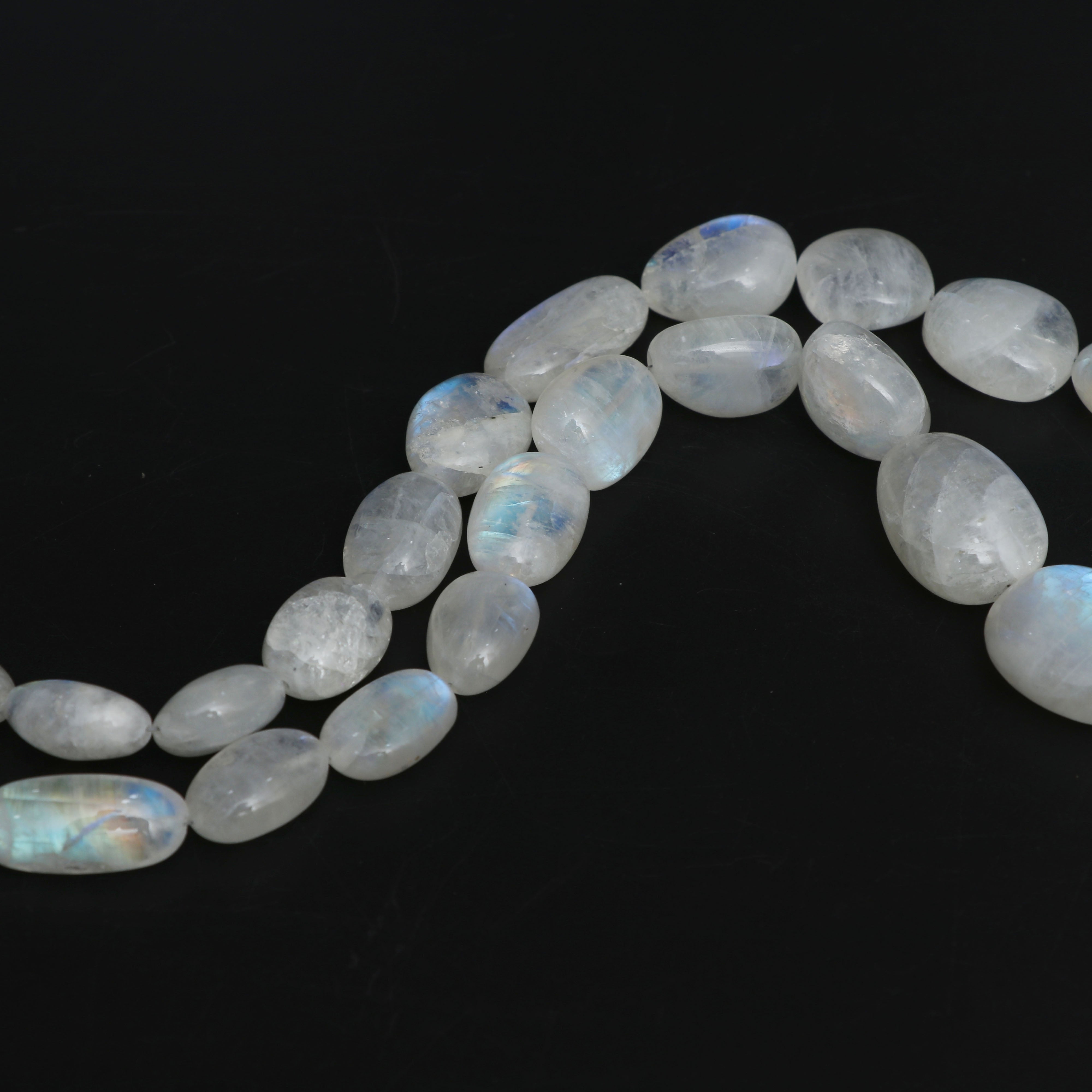 Natural Rainbow Moonstone Smooth Tumble Beads, 15x20 mm to 20x36 mm,  Rainbow Moonstone Beads, 18 Inches Full Strand, Price Per Strand