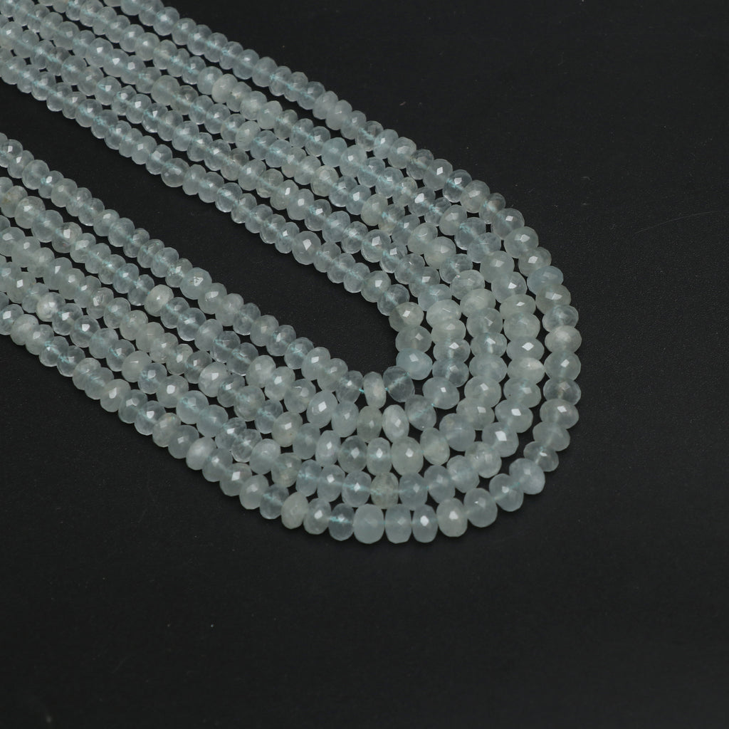 Natural Aquamarine Faceted Roundel Beaded Necklace, 4mm to 7mm, Aquamarine Rondelle, Inner 17 Inches to Outer 21 Inches, Price Per Necklace - National Facets, Gemstone Manufacturer, Natural Gemstones, Gemstone Beads, Gemstone Carvings