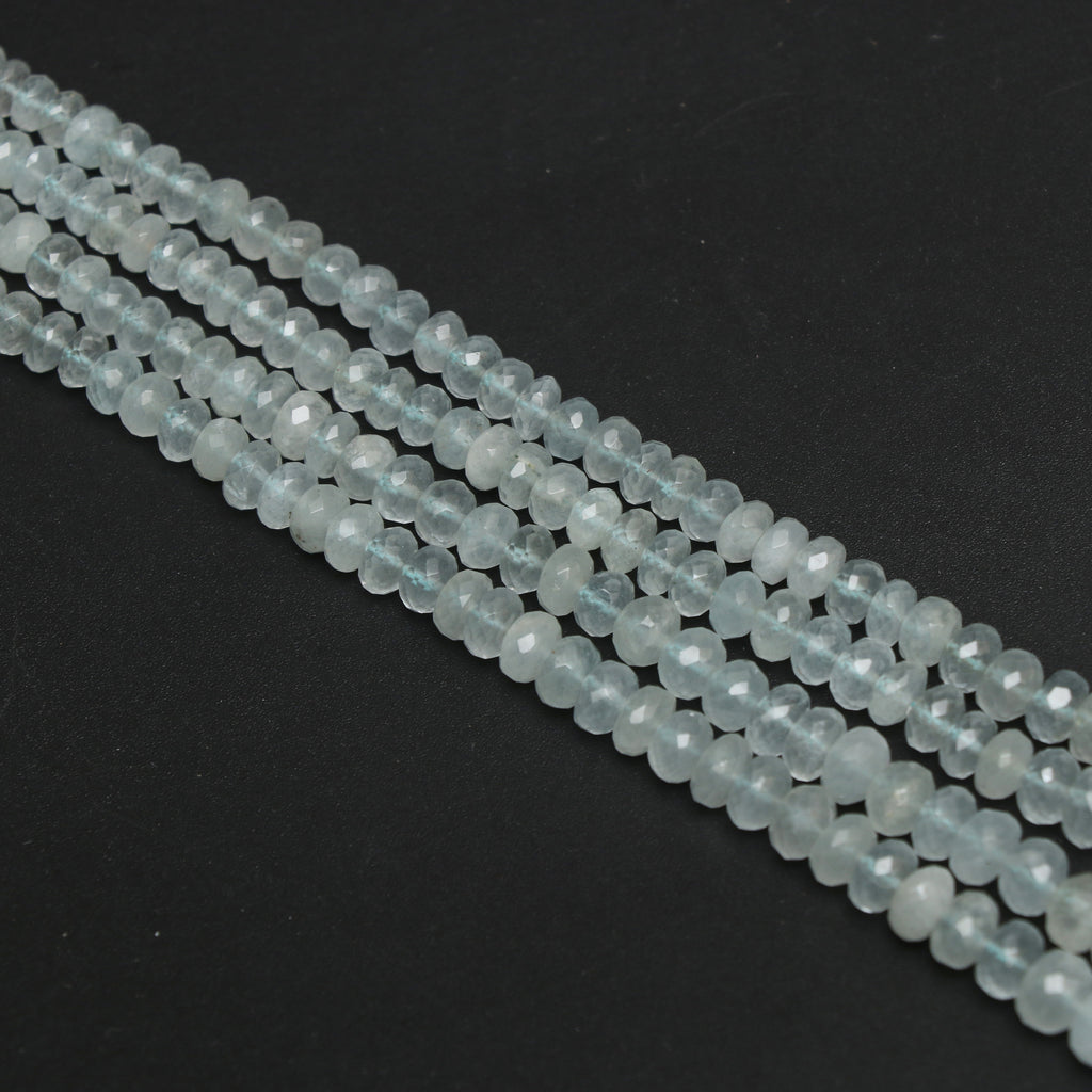 Natural Aquamarine Faceted Roundel Beaded Necklace, 4mm to 7mm, Aquamarine Rondelle, Inner 17 Inches to Outer 21 Inches, Price Per Necklace - National Facets, Gemstone Manufacturer, Natural Gemstones, Gemstone Beads, Gemstone Carvings