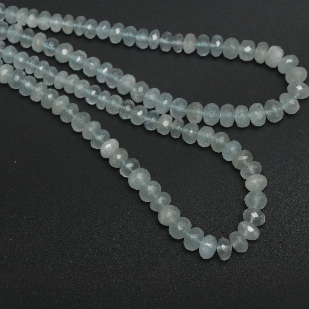 Natural Aquamarine Faceted Roundel Beaded Necklace, 4mm to 7mm, Aquamarine Rondelle, Inner 17 Inches to Outer 21 Inches, Price Per Necklace - National Facets, Gemstone Manufacturer, Natural Gemstones, Gemstone Beads, Gemstone Carvings