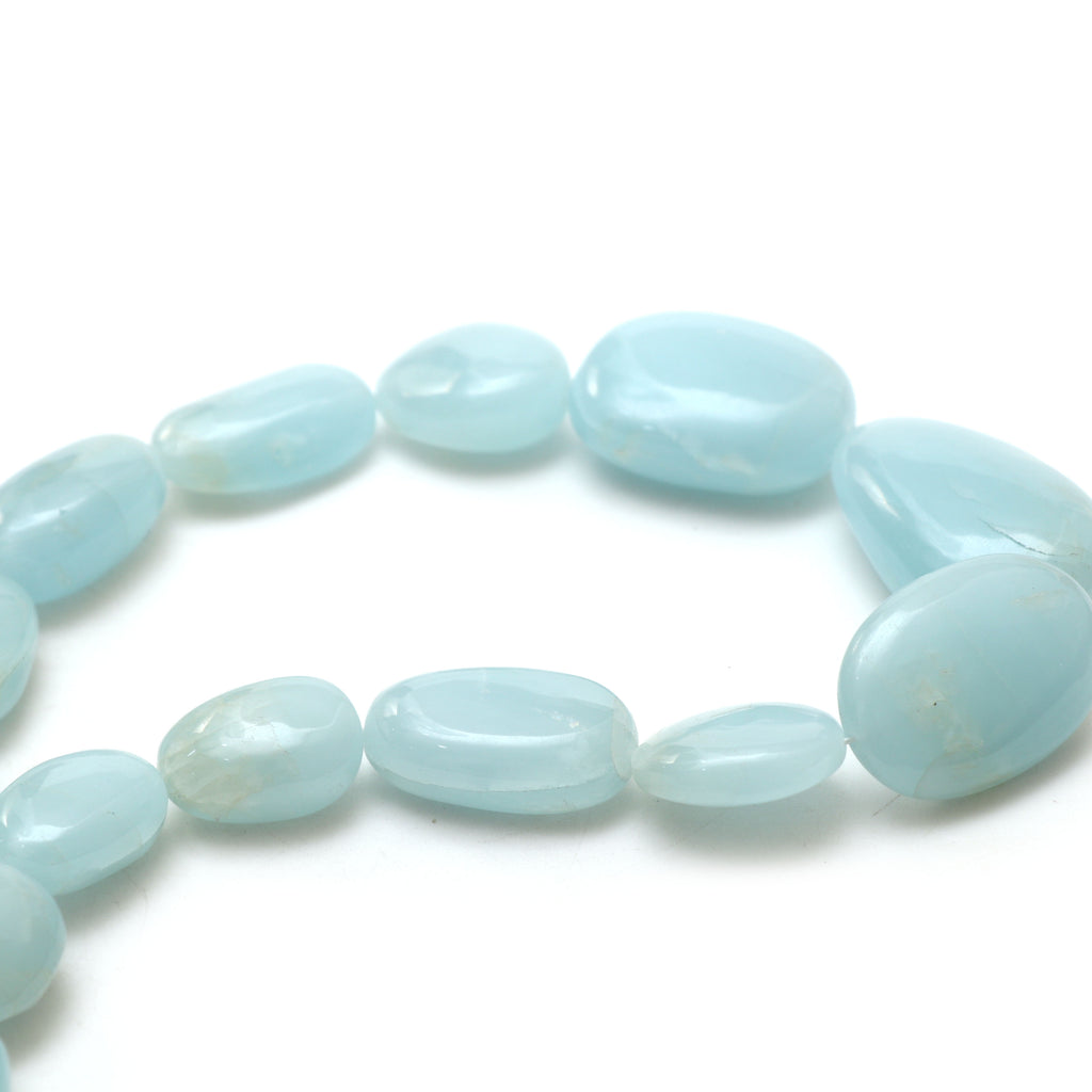 Aquamarine Smooth Tumble Beads, 11.5x14.5 mm to 25x38 mm, Aquamarine Jewelry Handmade Gift for Women, 20 Inches Strand, Price Per Strand - National Facets, Gemstone Manufacturer, Natural Gemstones, Gemstone Beads, Gemstone Carvings