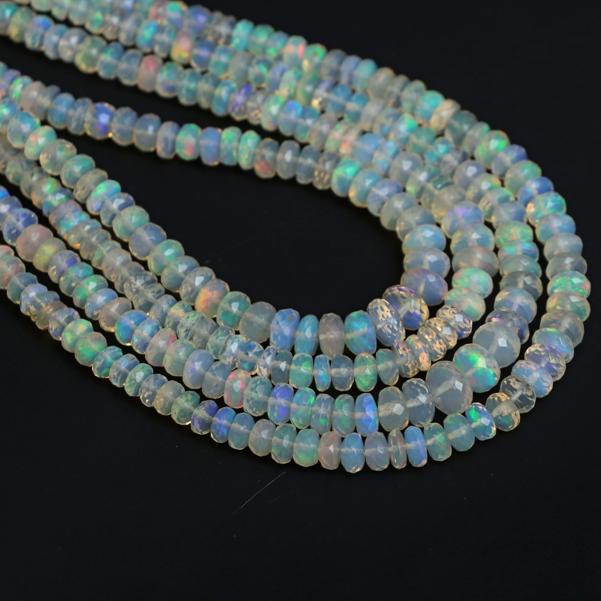 NATURAL ETHIOPIAN OPAL Beaded Necklace 67Ct High Quality Welo popular Fire Rondelle Shape Opal Necklace 17Inches Length Faceted Necklace Size7X5/3X2