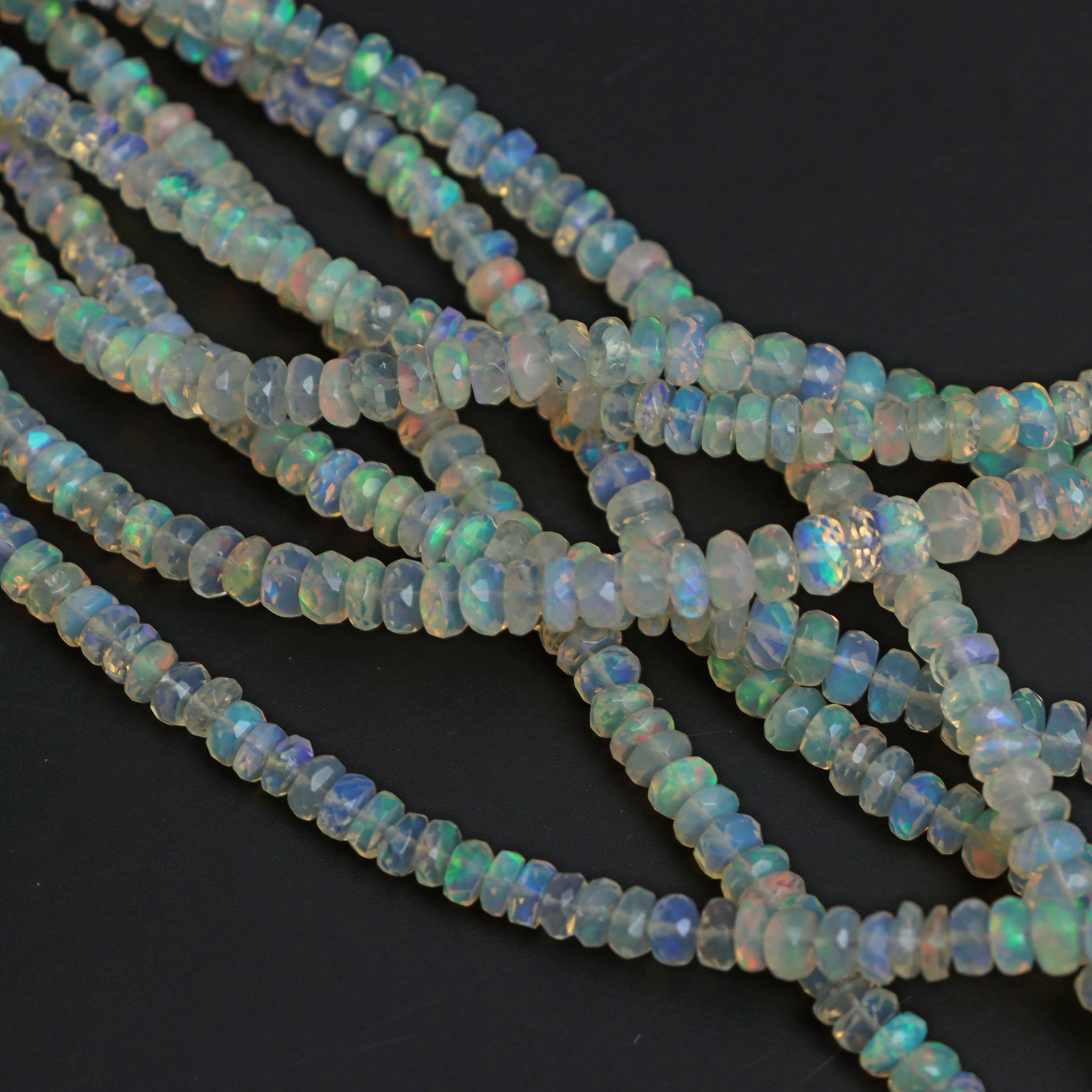 Persian Style Peacock Ethiopian Opal Faceted Beads, Peacock Ethiopian Opal Rondelle Beads, Sold By Strand, 5.50 - 10 mm , 10.50