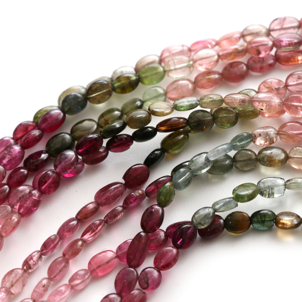 Multi Tourmaline Smooth Tumble Beads, 4x5 mm to 5x6.5 mm, Tourmaline Tumble Jewelry Making Beads, 18 Inch Full Strand, Price Per Strand - National Facets, Gemstone Manufacturer, Natural Gemstones, Gemstone Beads, Gemstone Carvings