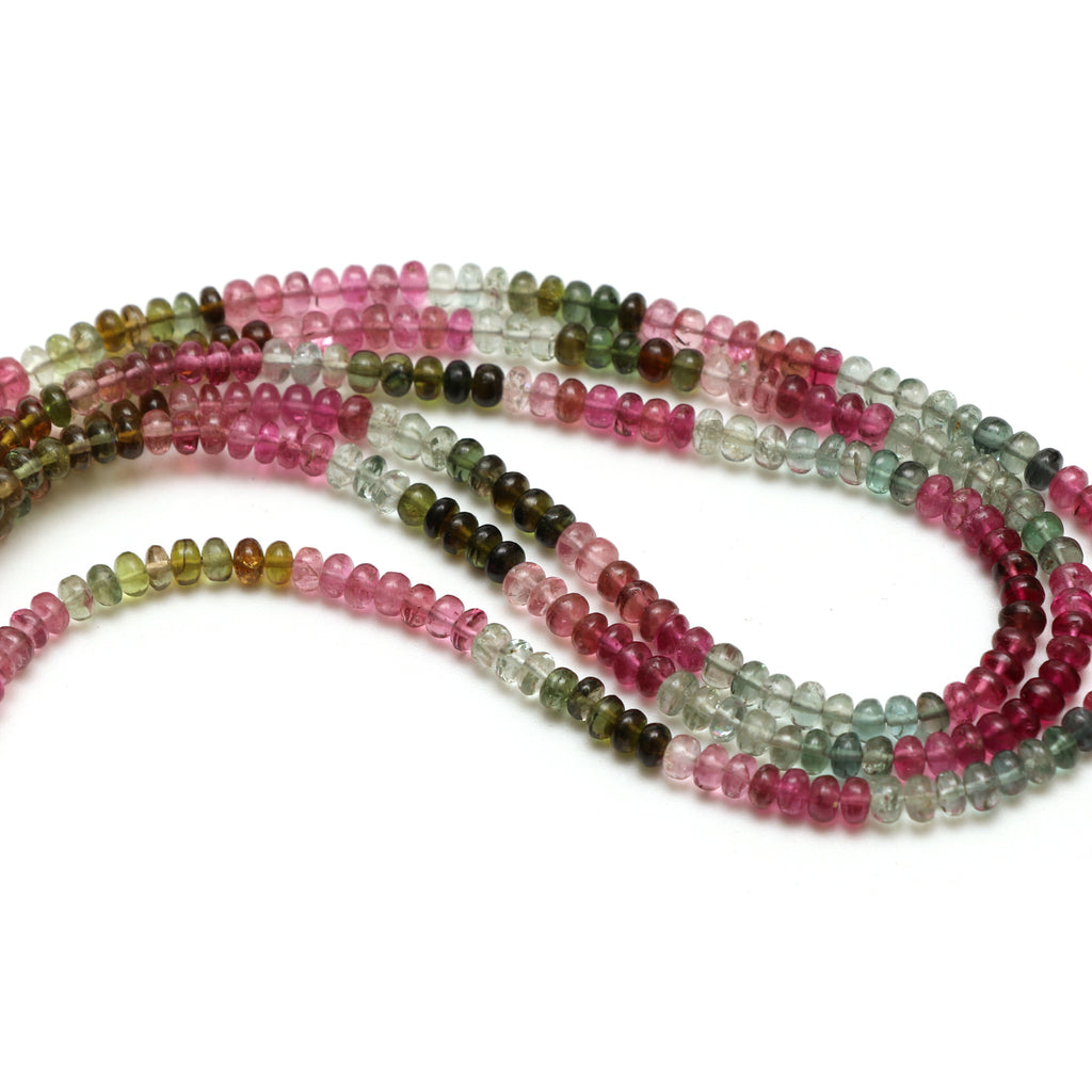 Multi Tourmaline Smooth Rondelle Beads, 4 mm, Tourmaline Jewelry Handmade Gift for Women, 18 Inches Full Strand, Price Per Strand - National Facets, Gemstone Manufacturer, Natural Gemstones, Gemstone Beads, Gemstone Carvings