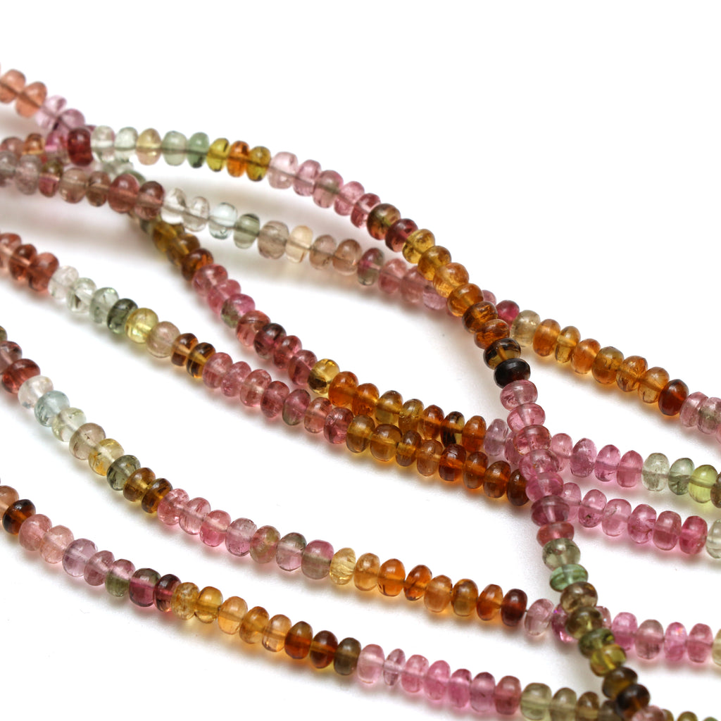 Multi Tourmaline Smooth Rondelle Beads, 4 mm, Tourmaline Jewelry Handmade Gift for Women, 18 Inches Full Strand, Price Per Strand - National Facets, Gemstone Manufacturer, Natural Gemstones, Gemstone Beads, Gemstone Carvings